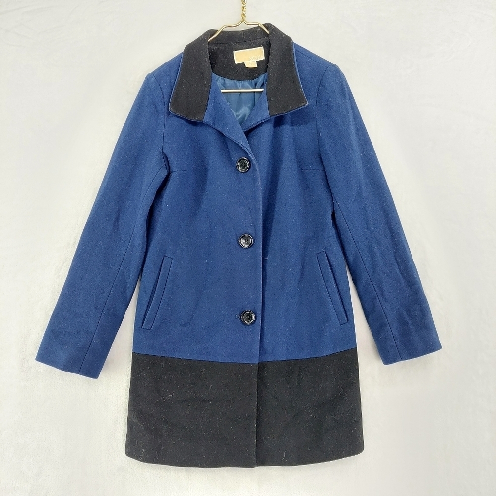 Michael Kors Colour Block Black Blue Wool-Cashmere Blend Winter Jacket Z76